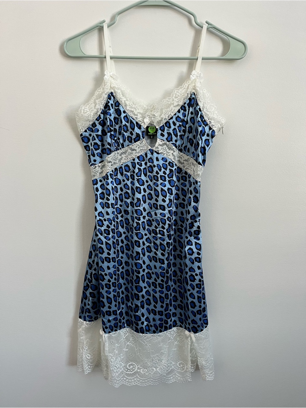 Tunnel Vision Blue Leopard Print Satin Slip Dress